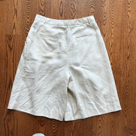 STAUD Cruz Linen Pleated Bermuda Shorts Womens 8 Natural Tan High Rise Beige - Picture 10 of 13